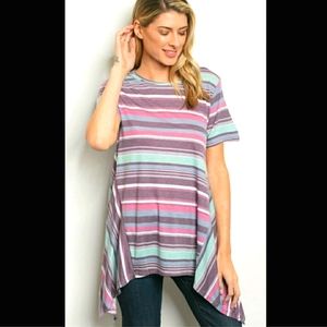 Annabelle lavender/mint striped sharkbite hem top size Small